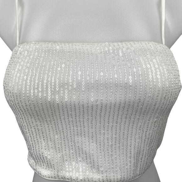 NEW 12th Tribe White Soiree Sequin Sparkly Shimmer Camisole Crop Tank Top Size S - Picture 4 of 6